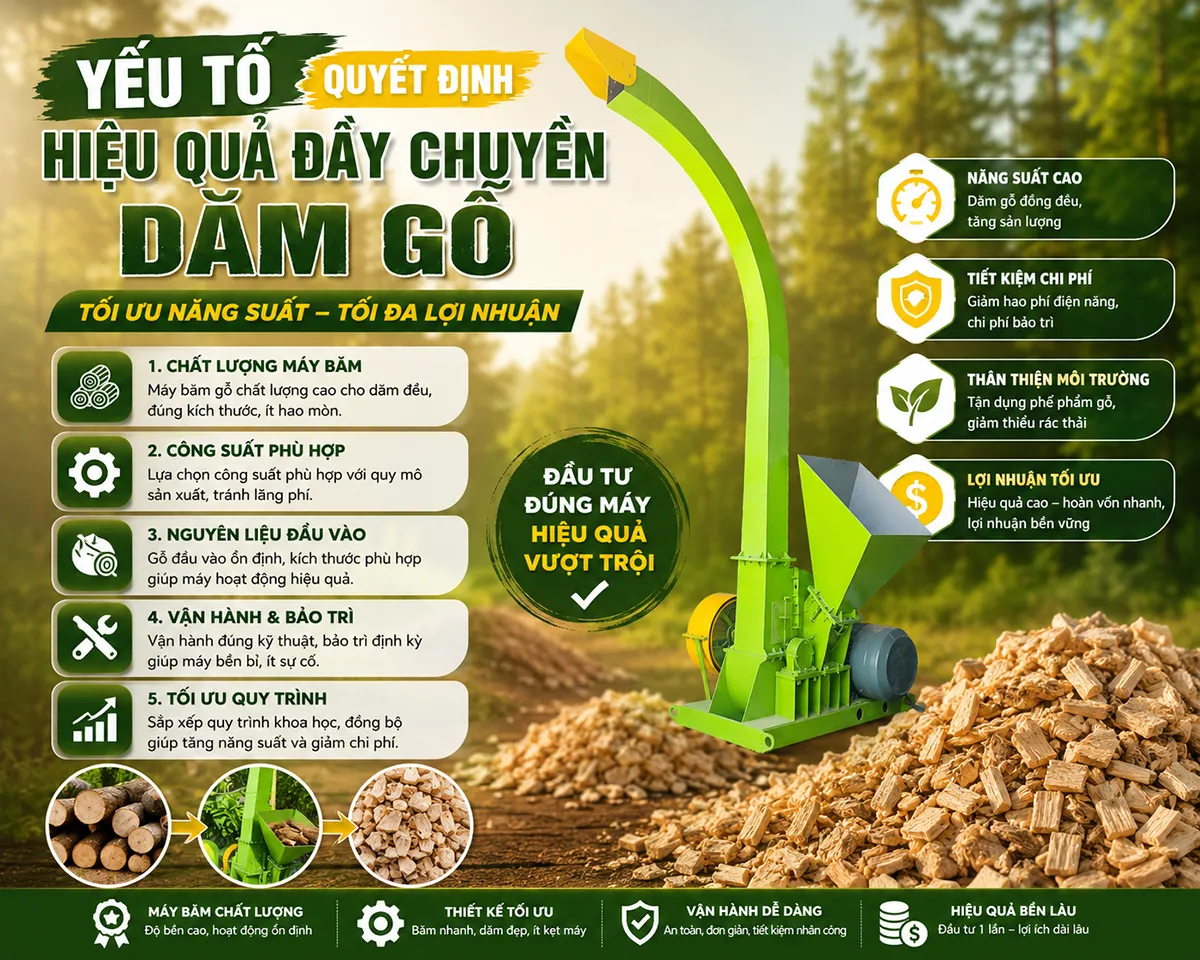 Những yếu tố quyết định hiệu quả dây chuyền dăm gỗ cần biết để đầu tư kinh doanh hợp lý