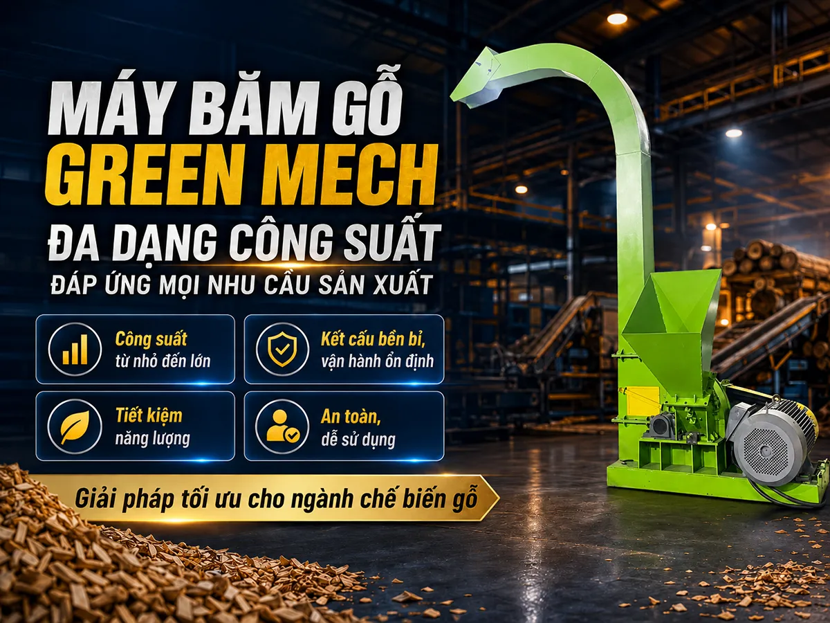 Máy băm gỗ GREEN MECH có khả năng băm được nhiều loại gỗ khác nhau, từ gỗ tươi, gỗ khô, đến các loại gỗ có độ cứng cao.