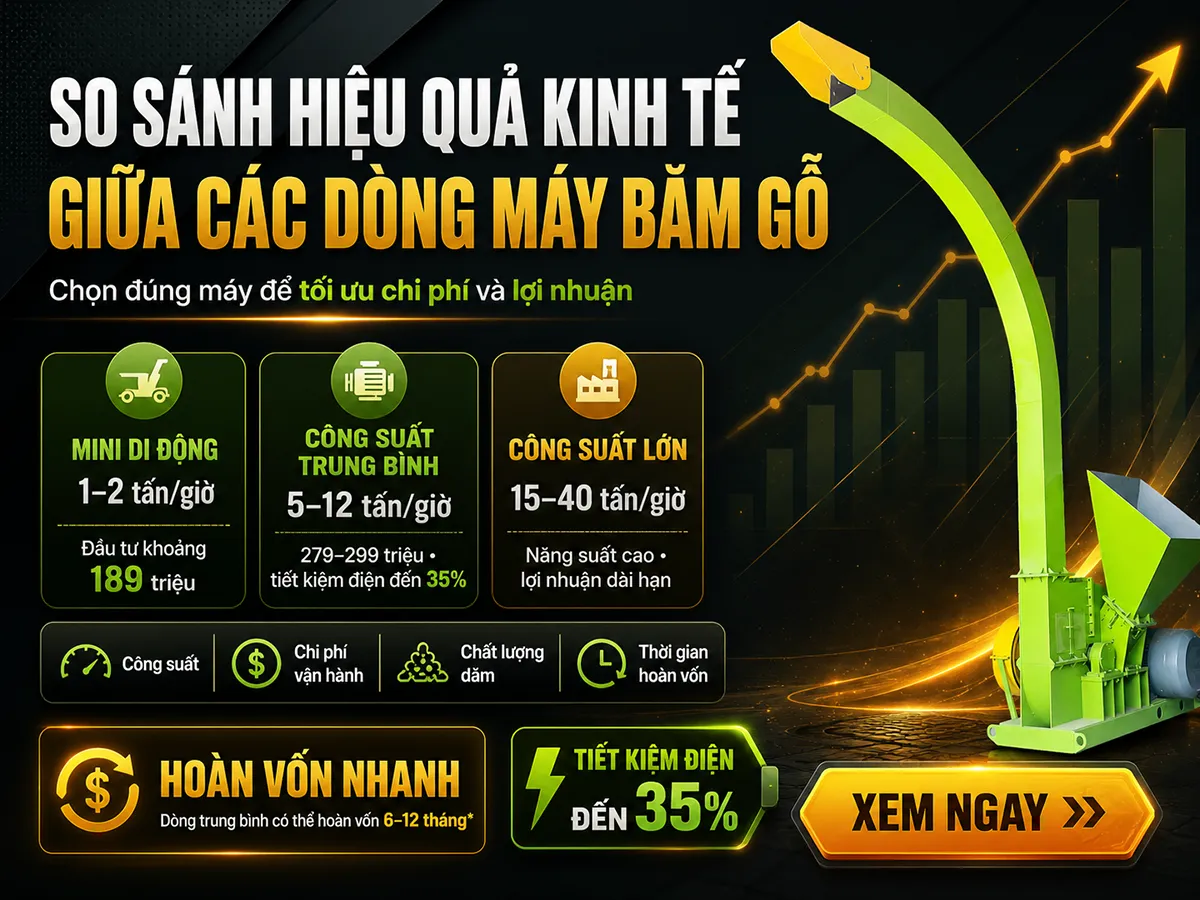 Hiệu quả kinh tế giữa các dòng máy băm gỗ mà bạn cần biết để phát triển nhà máy chế biến gỗ