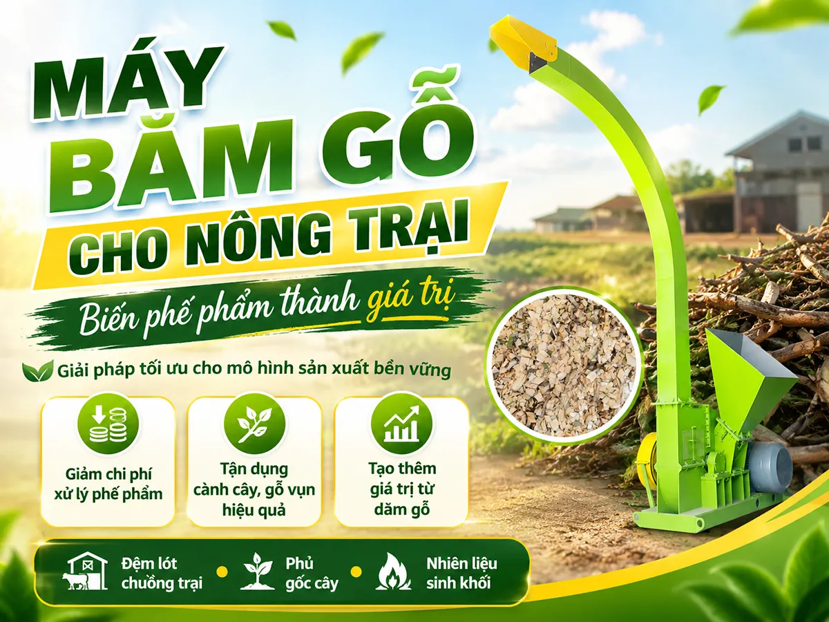 Máy băm gỗ cho nông trại GREEN MECH đa năng, băm đa dạng các loại gỗ cây