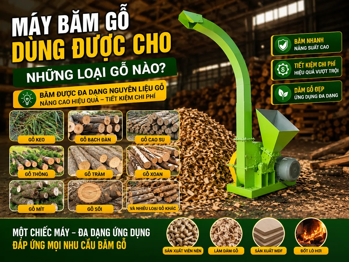 Máy băm gỗ có thể sử dụng cho những loại gỗ nào trong sản xuất công nghiệp?