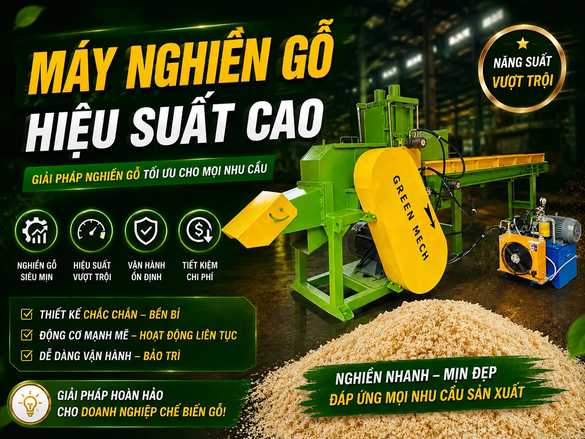 Máy nghiền gỗ hiệu suất cao là giải pháp tối ưu giúp doanh nghiệp nâng cao năng lực sản xuất, tiết kiệm chi phí và đáp ứng yêu cầu về chất lượng nguyên liệu đầu ra
