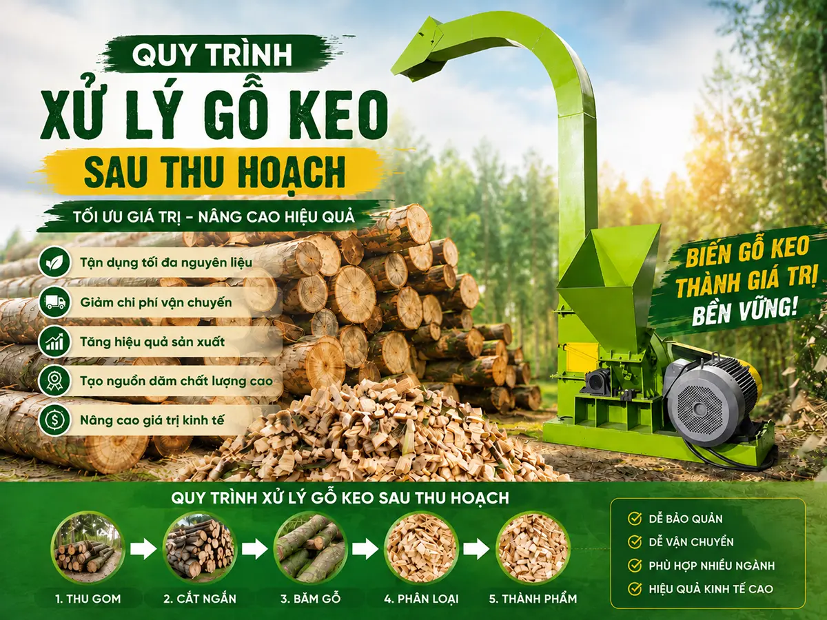 Quy trình xử lý gỗ keo sau thu hoạch cần được thực hiện đồng bộ từ khai thác, phân loại đến sơ chế nguyên liệu.